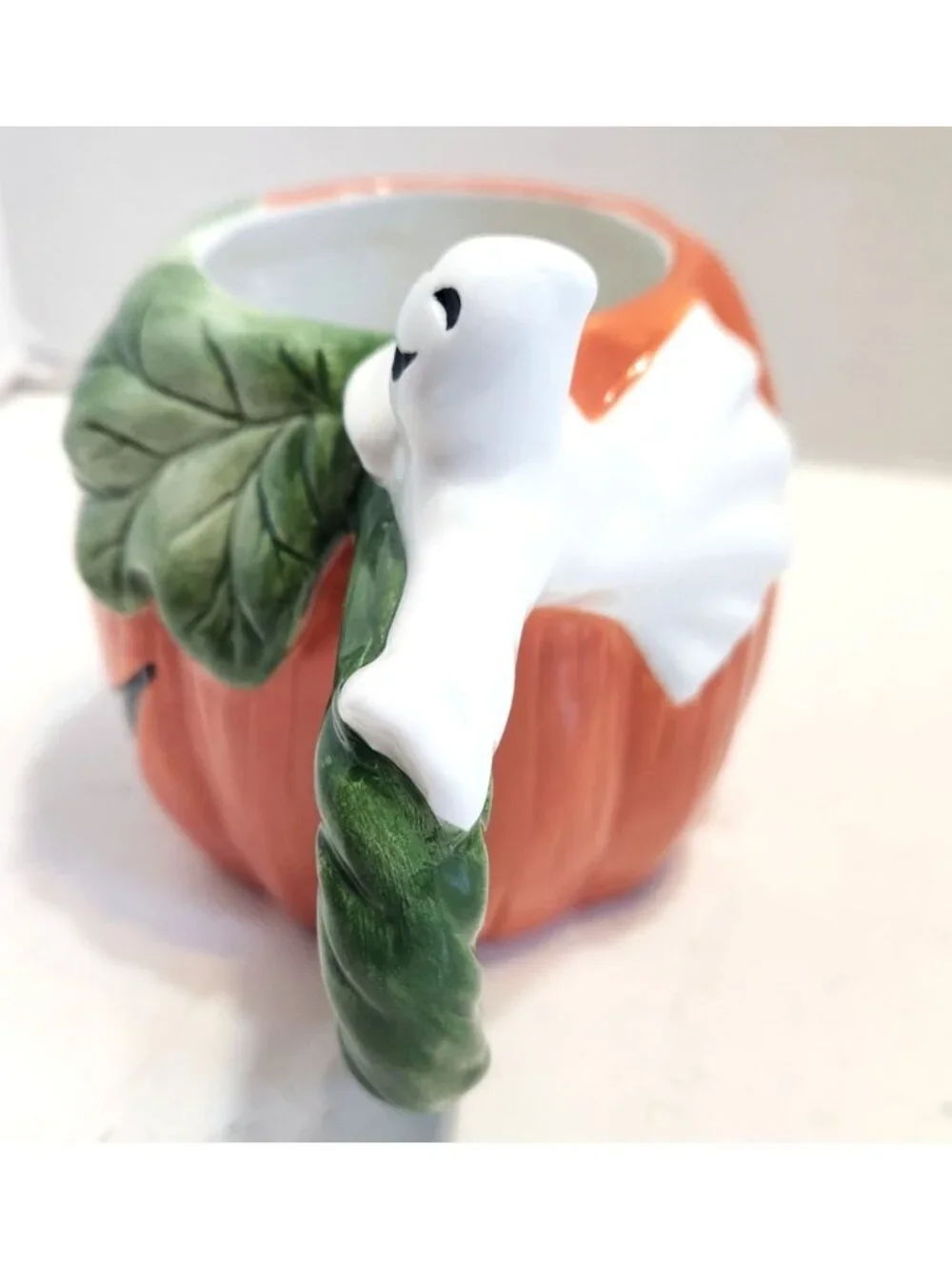 Fitz And Floyd Essentials Pumpkin Mug With Ghost Handle Ceramic Halloween Decor